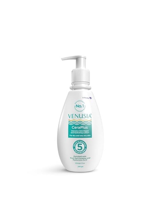 Venusia Ceraplus Lotion for Dry Skin - 5 Essential Ceramides for Deep moisturization & barrier repair I With Oat oil & oat extract,Hyaluronic Acid I Fragrance free body lotion I300gm - Image 1